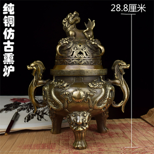 纯铜熏香炉铜大号香薰炉铜器二龙熏炉铜仿古熏香炉大明宣德炉黄铜