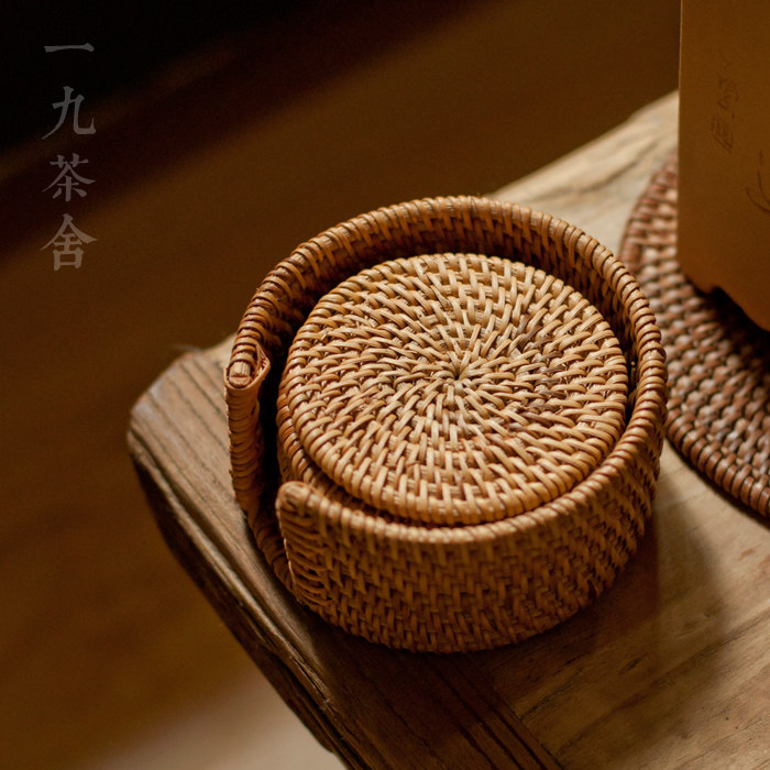 纯手工越南藤编杯垫六个茶道配件
