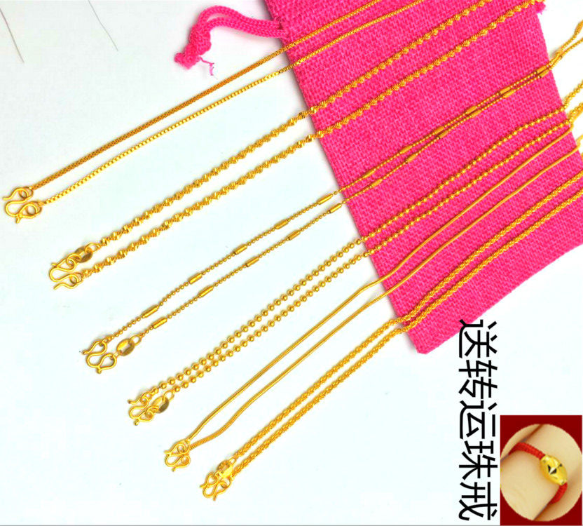 不褪色沙金百搭镀金单链黄金项链仿真金24K蛇骨水波女饰品锁骨