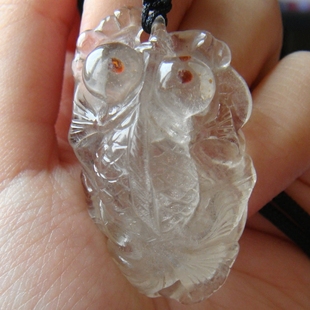 春困家珠宝 孤品收藏欣赏白水晶包裹橙红色石榴 金鱼雕件招财吊坠