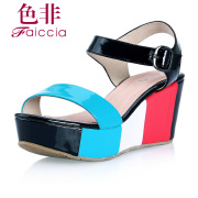 Non genuine new counters color strap platform wedges bovine patent leather WFBA94005C