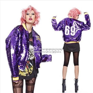 定制春秋字母棒球服夹克男女DS亮片嘻哈休闲夹克短外套薄款