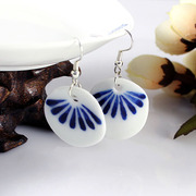 Work hand in hand with wind OL ceramics, China Blue and white porcelain round earrings women''s fashion jewelry silver hook