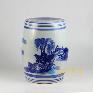 景德镇陶瓷凉墩凳子中式鼓凳青花瓷山水风景家居庭院喝茶凳瓷墩