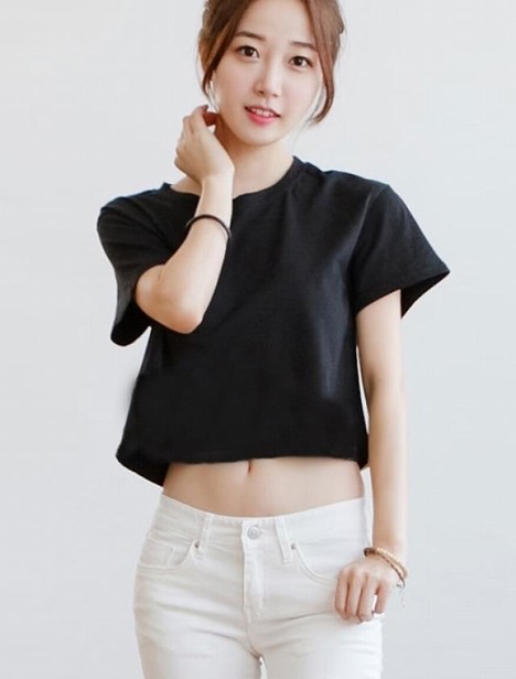 纯色短袖T恤女夏天韩国学生半袖上衣服宽松短款性感高腰露脐纯棉