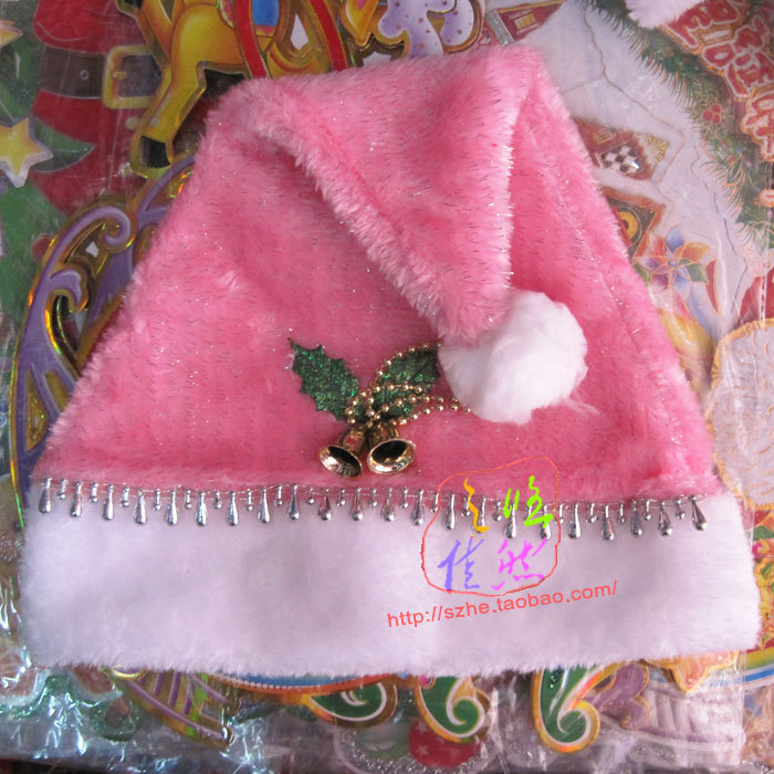 女式加厚高档宽边圣诞帽圣诞节头戴大人圣诞帽粉色红色成人圣诞帽