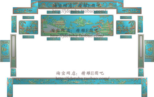 包邮高清设计素材木雕素材精雕图灰度图精品江山如画沙发山水花鸟