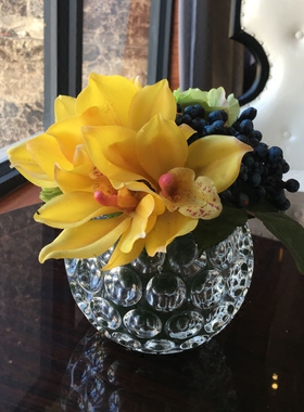 现代仿真惠兰整体花艺套装橙色样板间装饰花假水组合餐桌花艺摆件