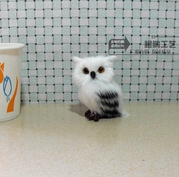 仿真白色猫头鹰皮毛工艺品