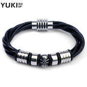 YUKI men''s titanium steel leather bracelet Italy original design hand jewelry bracelet vintage Western fashion accessories