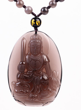 冰种黑曜石佛像生肖兔普萨吊坠