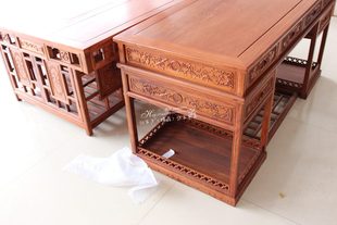 东阳木雕非洲黄花梨中式 仿古红木家具书房办公桌书桌二件刺猬紫檀