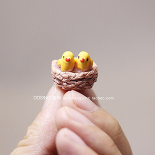 微缩 仿真动物 迷你版超小号 小鸟 鸟巢 鸟窝 树脂 模型微景摆件
