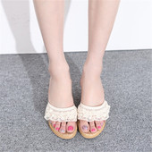 凉鞋 坡跟厚底凉拖鞋 新款 女式 韩版 蕾丝透明水晶凉鞋 甜美休闲沙滩鞋