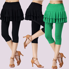 广场舞裙裤舞蹈裤黑色，绿色红色中裤七分裤裙，表演裤