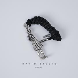 davidstudio925纯银罗志祥权志龙同款骷髅姐姐，意大利皮绳项链