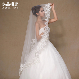 新娘韩式水溶蕾丝花边短款加长3米拖尾软头纱婚纱配件