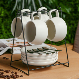 简约欧式陶瓷咖啡杯带碟勺组合套装，带杯架家用办公咖啡杯水杯子
