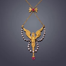1950年代埃及风格古董项链 18k黄金 非常特别 红宝石1.5克拉