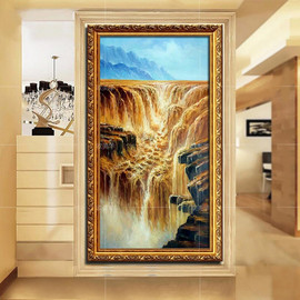 手绘黄金水(黄金水)黄河壶口大型壁画玄关走廊，过道办公室有框油画