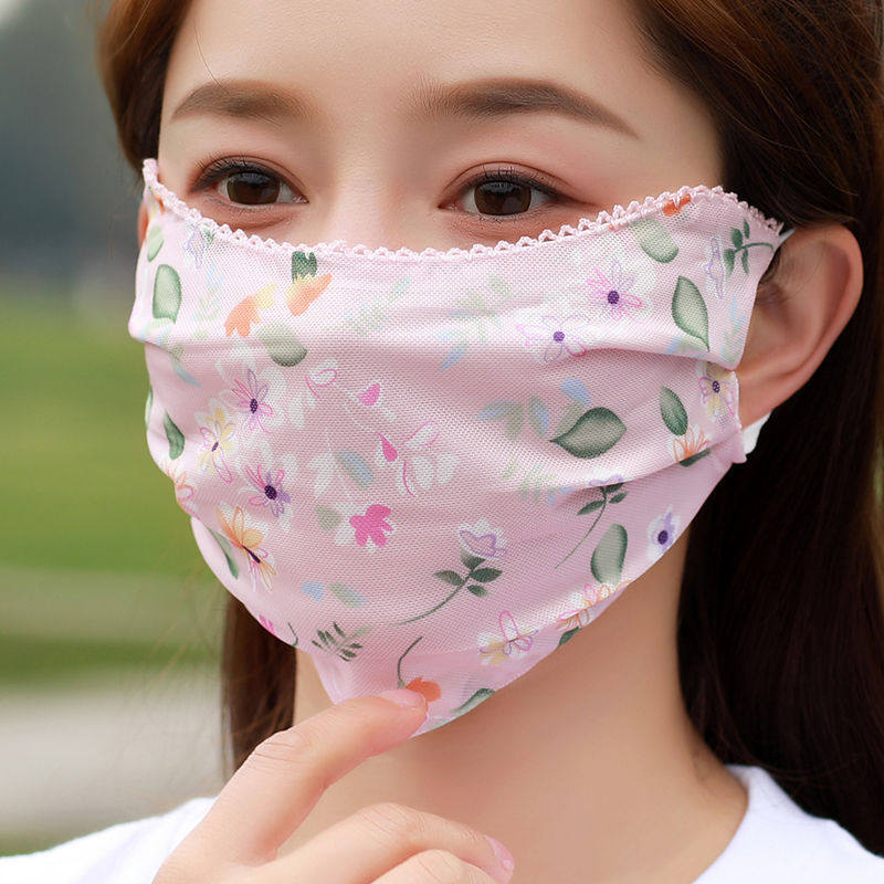 面罩遮面脸部真丝口罩护眼透气纱巾脸罩冰丝女防晒面部遮阳%全脸