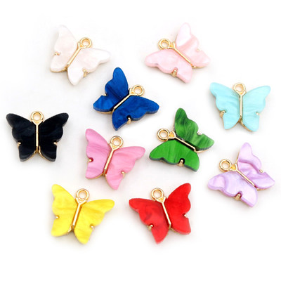 新品10pcs 14x16mm Acrylic Butterfly Charms Alloy Metal Charm