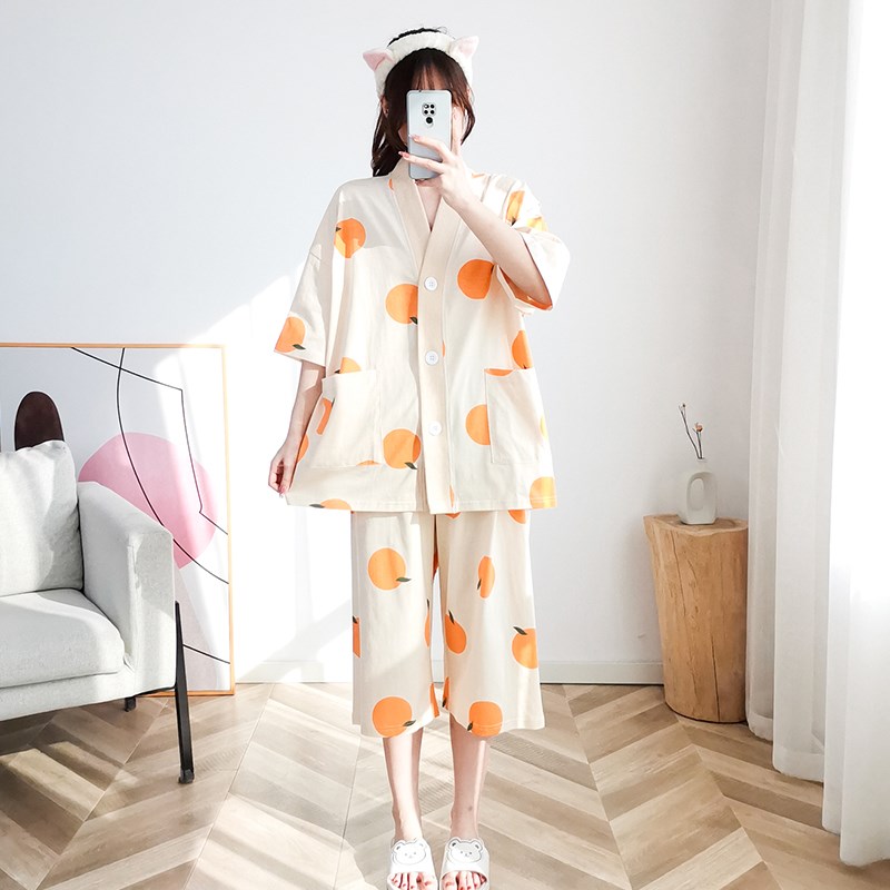 孕妇睡衣夏季两件套大码200斤女款V领开衫可调节家居服怀孕期