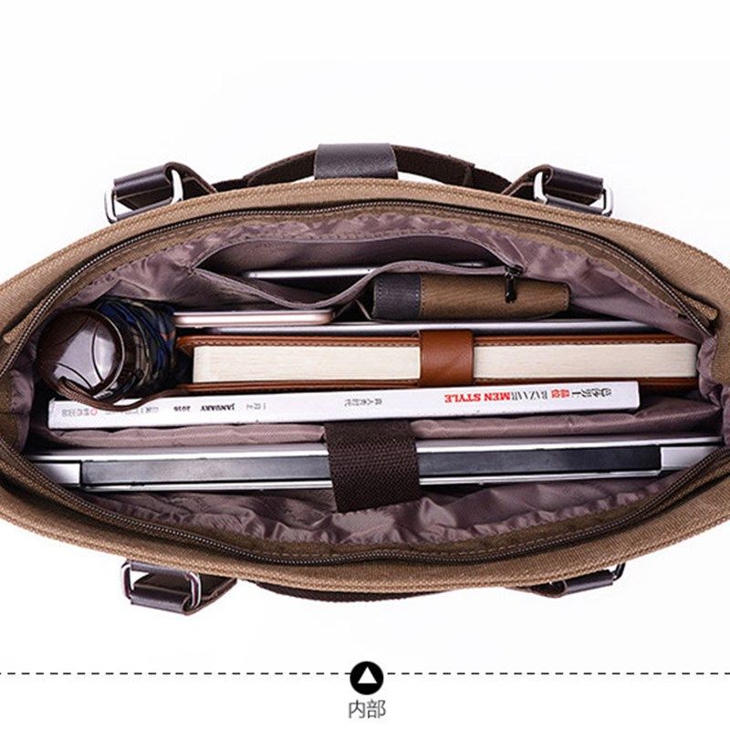 男士帆布文件手提公文包商务休闲工作上班通勤简约单肩斜挎袋子潮