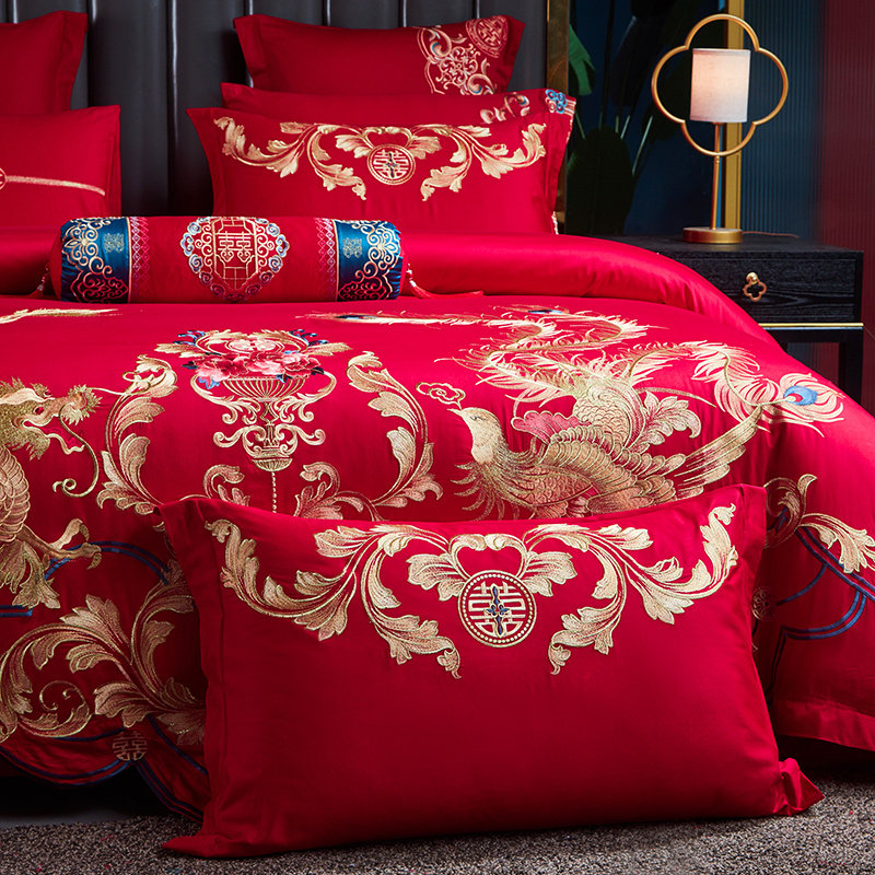 结婚全棉四件套婚床上用品大红色新婚婚庆床组六件套刺绣婚嫁喜被,床上用品,婚庆床品套件,淘宝优惠券,粉丝福利购,淘宝优惠卷
