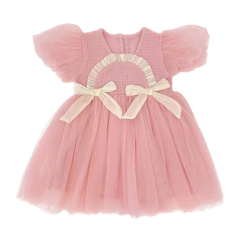 韩版女童连衣裙夏k季甜美小女孩泡泡袖公主裙儿童洋气蓬蓬网纱裙