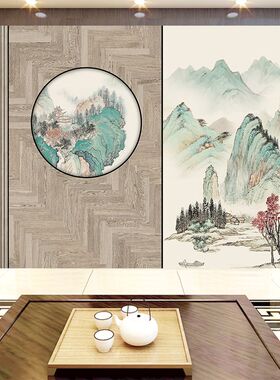 禅意茶室客厅3d立体壁画5d中式装饰画墙壁贴纸定制浮雕8d背景墙布