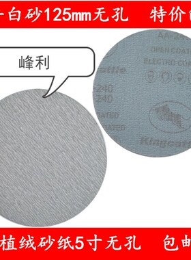 植绒拉绒5寸125气动磨打磨干磨抛光自粘圆形圆盘白砂纸片砂碟现货