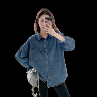 孕妇韩系爆款复古高级百搭牛仔衬衫春季新款长袖上衣衬衣外搭外套