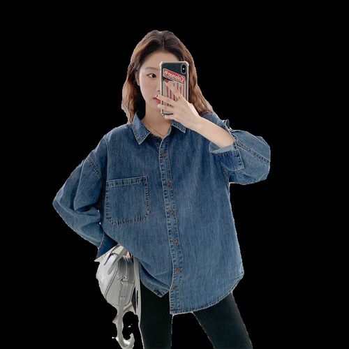 孕妇韩系爆款复古高级百搭牛仔衬衫春季新款长袖上衣衬衣外搭外套