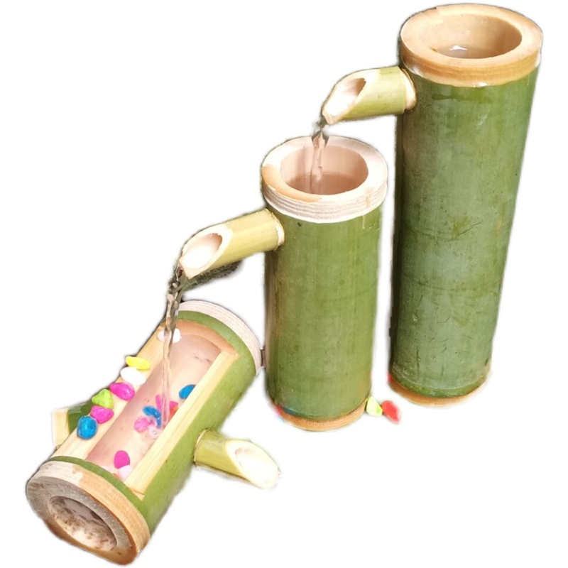 流水生财竹子循环系统流水器摆件养鱼缸增氧抽水小型风水轮车喷泉