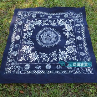 乌镇特色手工印染蓝印花布桌布中国式桌布茶几布方桌台布110*110