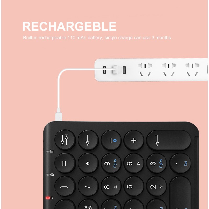 B.O.W Portable Slim Mini Number Pad, 22 Keys Bluetooth Wire