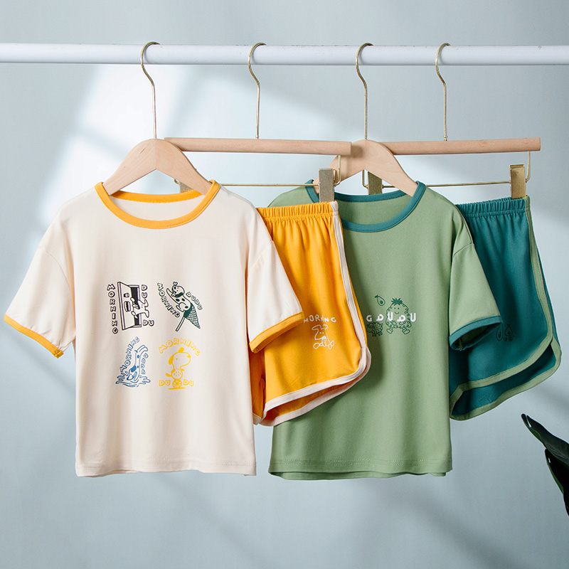 夏季短袖运动T恤亲子薄款男童女童休闲半袖衣服儿童宽松短裤套装