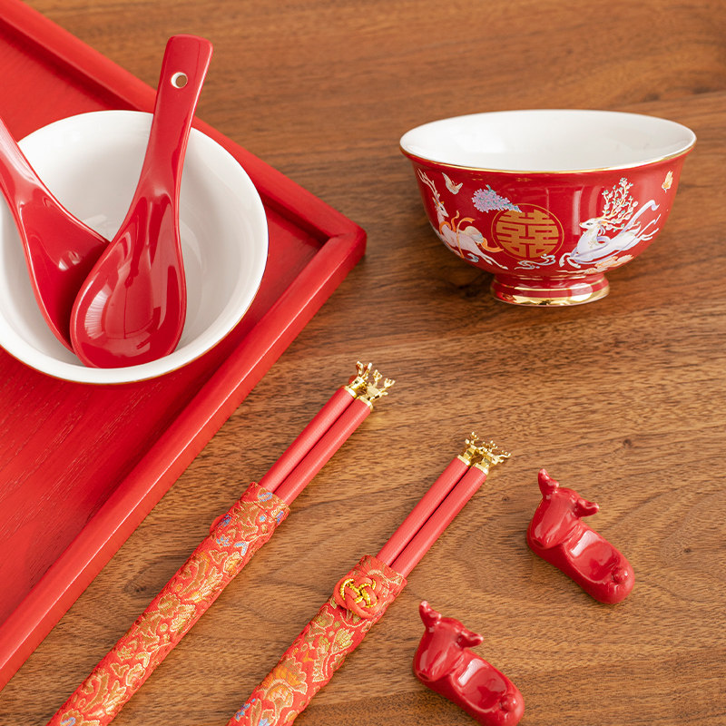 国潮结婚碗筷套装改口敬茶杯喜碗喜杯娘家陪嫁婚碗筷婚庆用品,节庆用品/礼品,喜碗/敬茶杯,淘宝优惠券,粉丝福利购,淘宝优惠卷