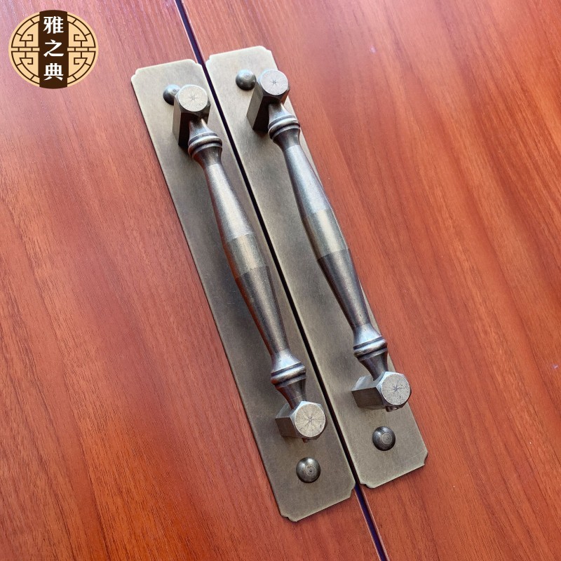 仿古大门铜拉手玻璃门对开纯铜大拉手立式简约把手复古明清铜配件