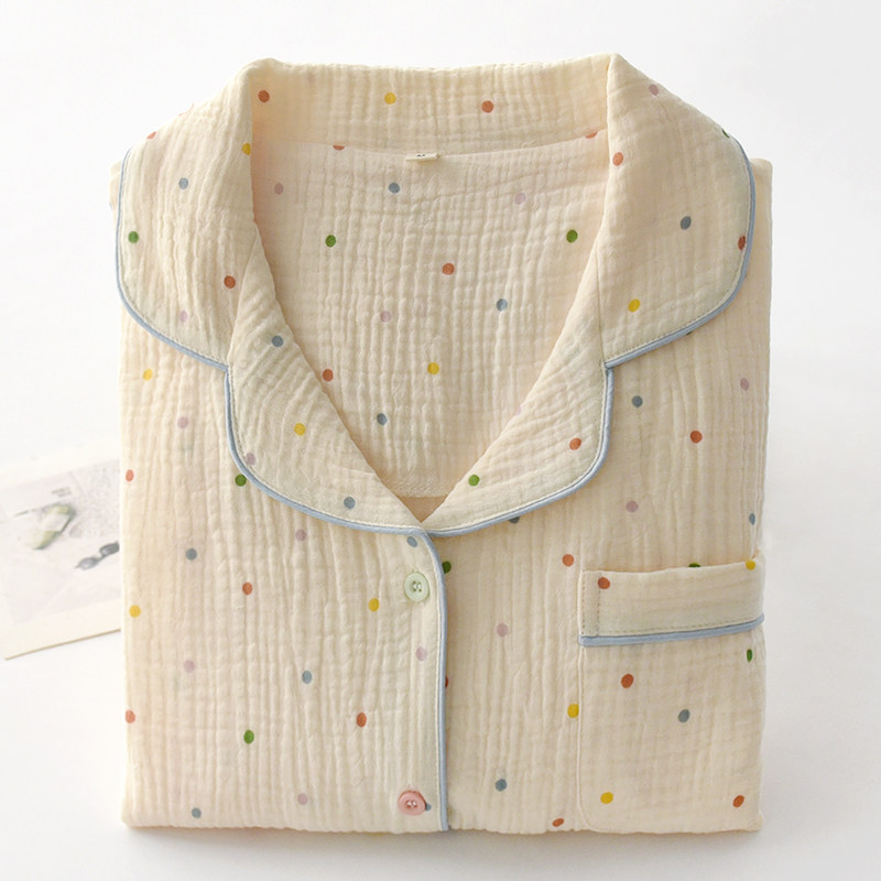 日系彩点睡衣女士春秋夏季纱布薄款宽松长袖开衫家居服套装,女士内衣/男士内衣/家居服,睡衣/家居服套装,淘宝优惠券,粉丝福利购,淘宝优惠卷