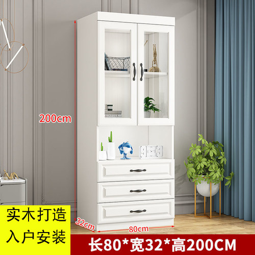 实木书柜一体玻璃门办公储物柜 落地欧式书柜展示架收纳柜子 安装