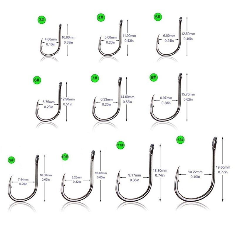 100pcs Fishing Hooks Set Carbon Steel Single Circle Fishhook