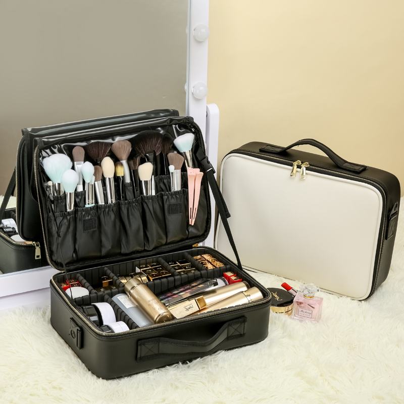 ins风大容量化妆包女便携手提简约皮质旅行多Q功能化妆品收纳箱盒