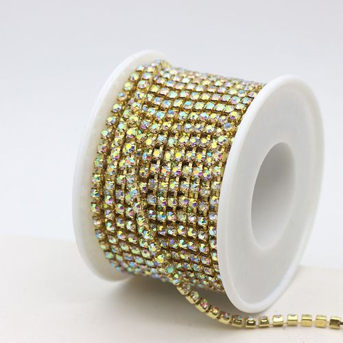 一卷9米白色彩色玻璃水钻链条DIY头饰手机包包衣服装饰配件