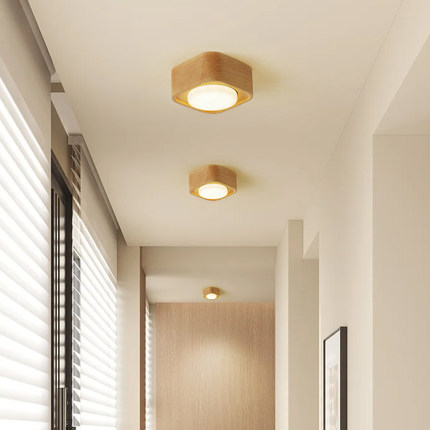 明装筒灯原木风无主灯客厅led天花灯走廊过道灯卧室斗胆灯格栅灯