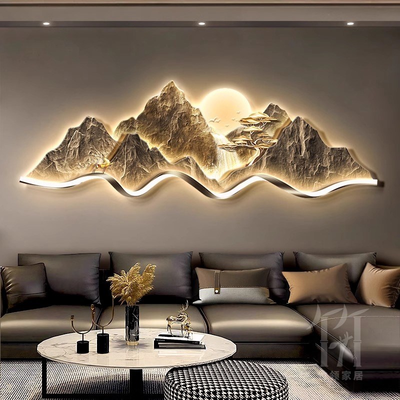 现代福鹿横版书房挂画壁灯山水沙发背景墙轻奢客厅装饰画大气图片