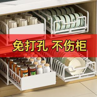 碗架房拉式 收纳架厨抽免i安装 碗篮盘子收纳置物架抽屉橱柜