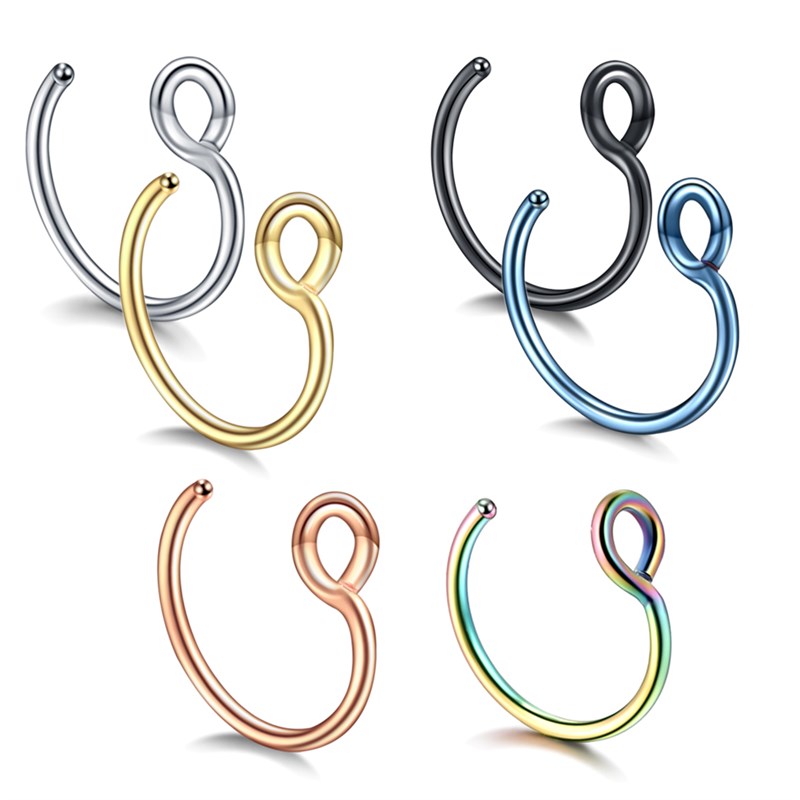 新品1Pc Stainless Steel Fake Nose Ring Hoop Septum Rings C C