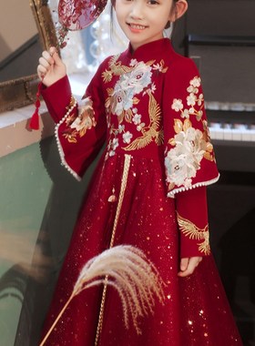 红色汉服女童2022新款儿童中国风D古装唐装拜年服喜庆过年衣服夏